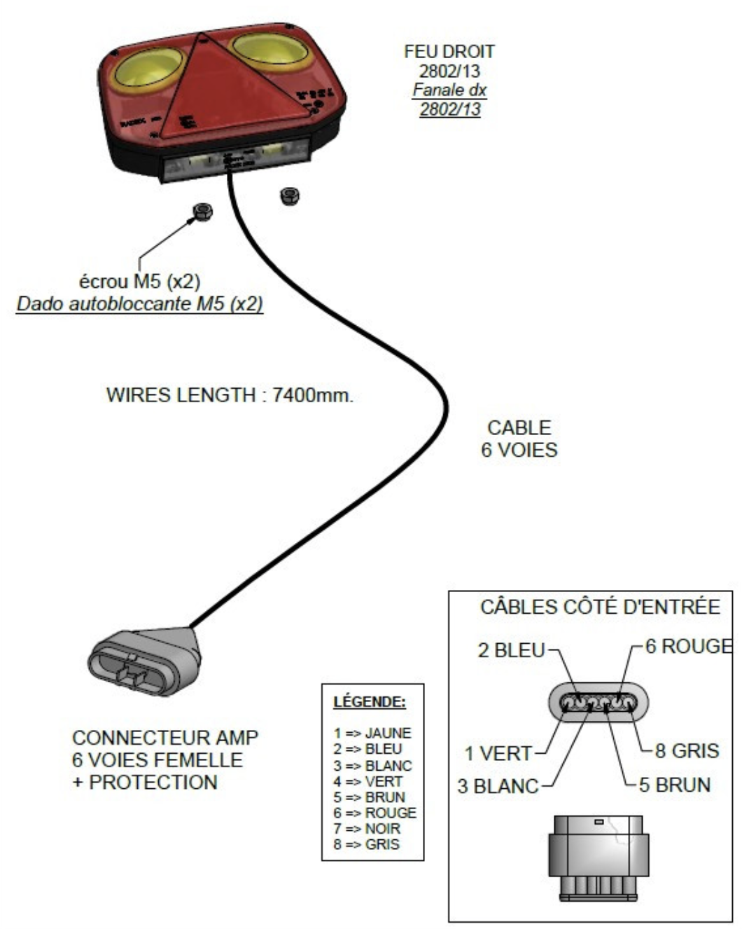 FEU DROIT + CÂBLE 7,4M (ESP)